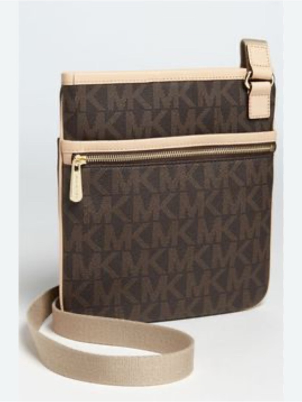 Michael Kors Brown and Beige Monogram Messenger Bag